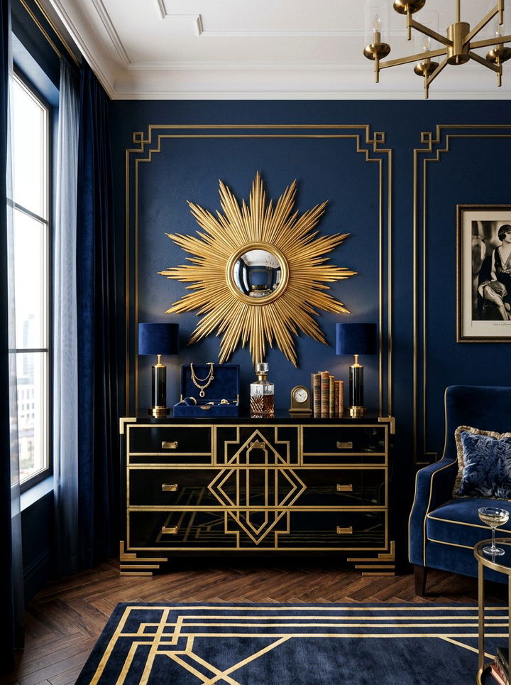 Art deco dresser with sunburst mirror - 30 bedroom dresser with mirror ideas