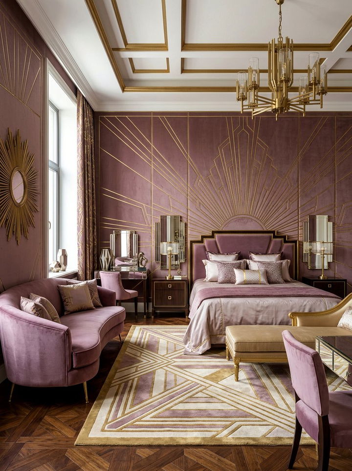 Art deco mauve bedroom gold lines - 30 mauve and gold bedroom ideas