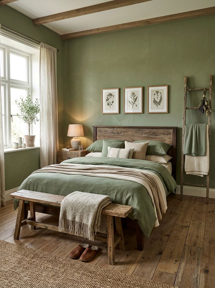 Artichoke green soft rustic bedroom - 30 rustic green bedroom ideas