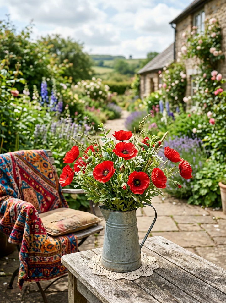 Artificial Poppy Bouquet - 30 bedroom faux flowers