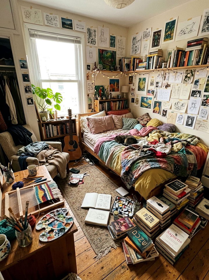 Artistic Messy Bedroom - 30 cluttercore bedroom ideas