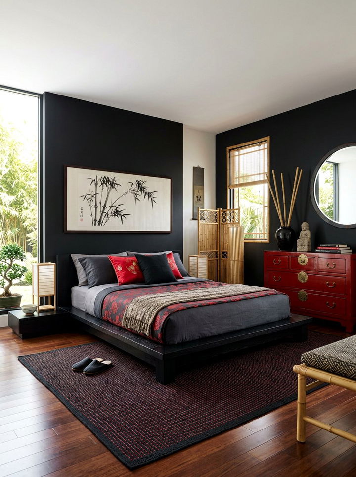 Asian inspired black and red bedroom - 30 black and red bedroom color combo