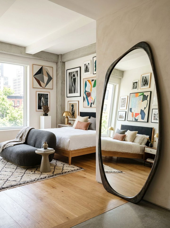 Asymmetrical leaning floor mirror - 30 bedroom leaning mirrors