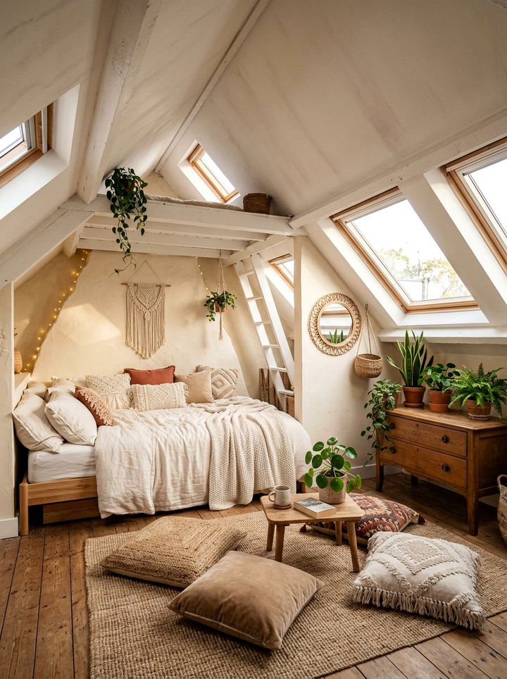 Attic Bohemian Cream Bedroom - 30 bohemian cream bedroom ideas