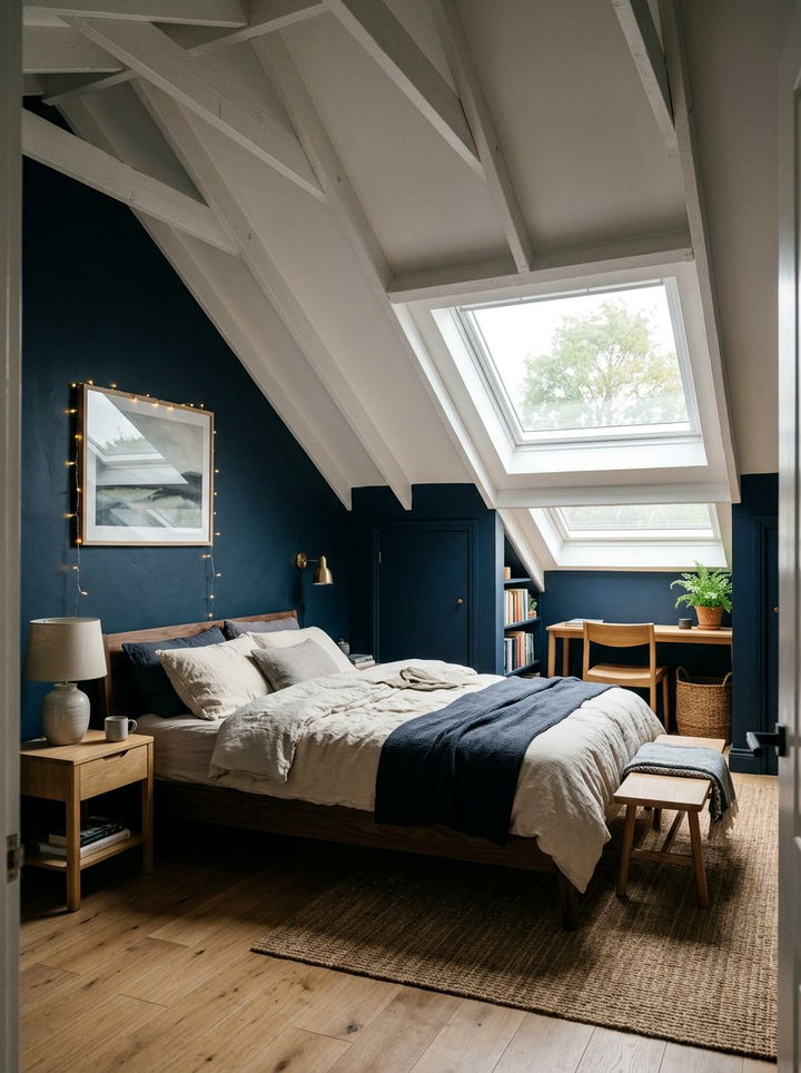 Attic Navy Bedroom Sloped Ceiling - 30 scandinavian navy bedroom ideas
