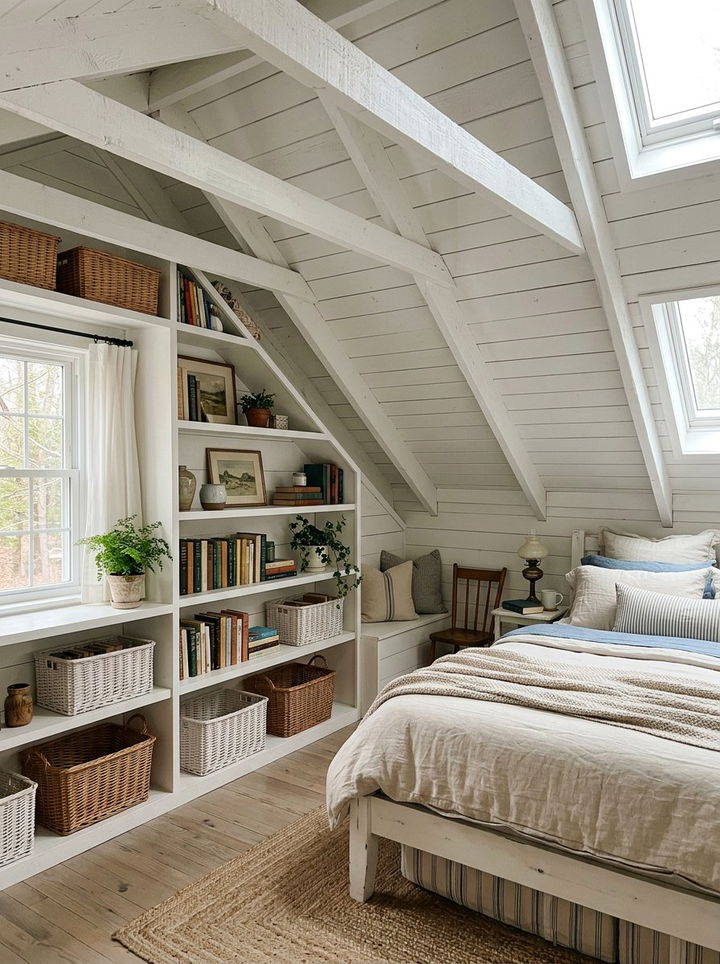 Attic Slanted Shelves - 30 bedroom shelving ideas