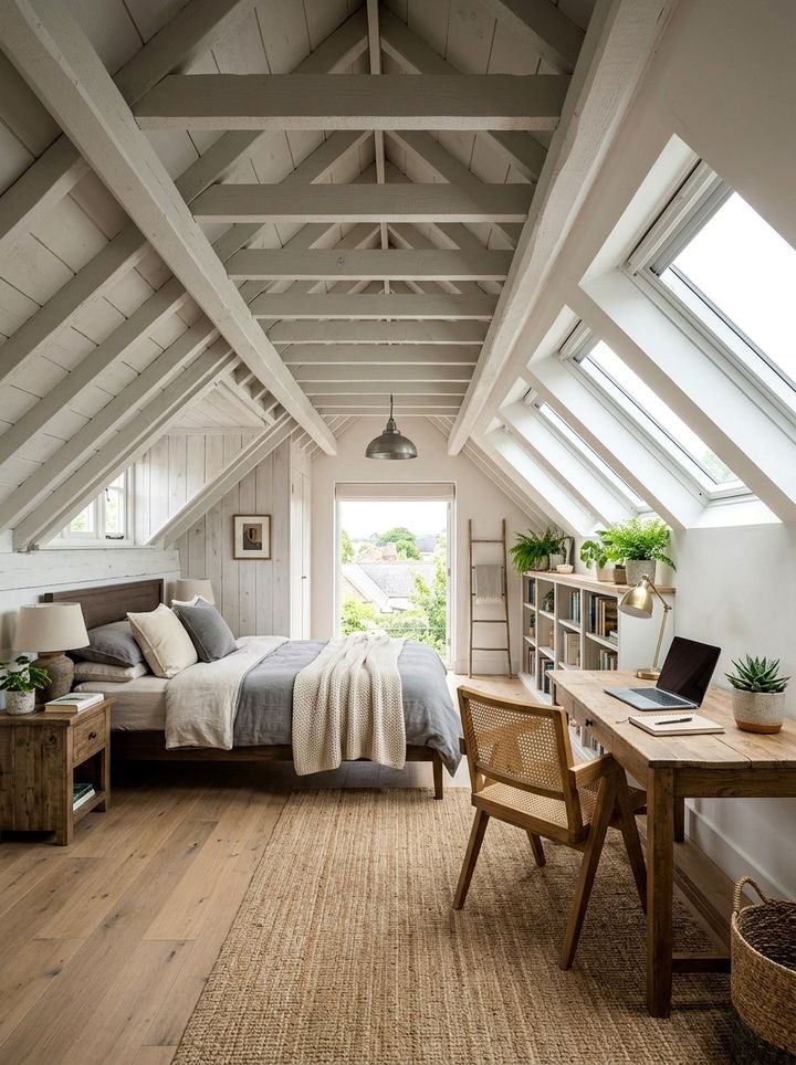 Attic bedroom with sloping ceilings - 30 L-shaped bedroom ideas
