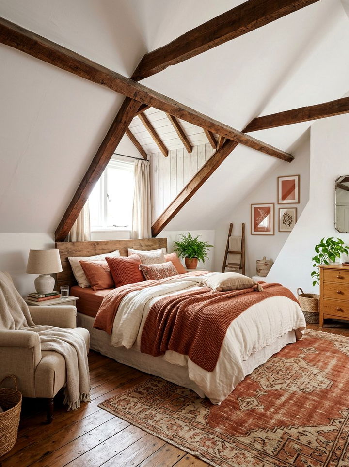 Attic terracotta and white bedroom - 30 terracotta and white bedroom ideas