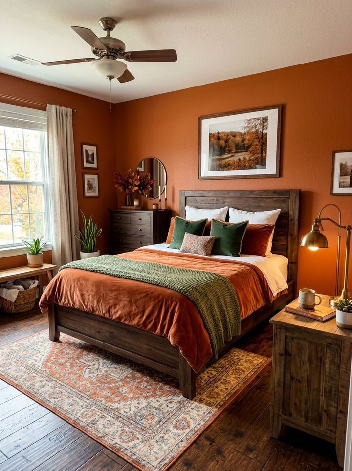 Autumn orange tones - 30 forest inspired bedroom color ideas