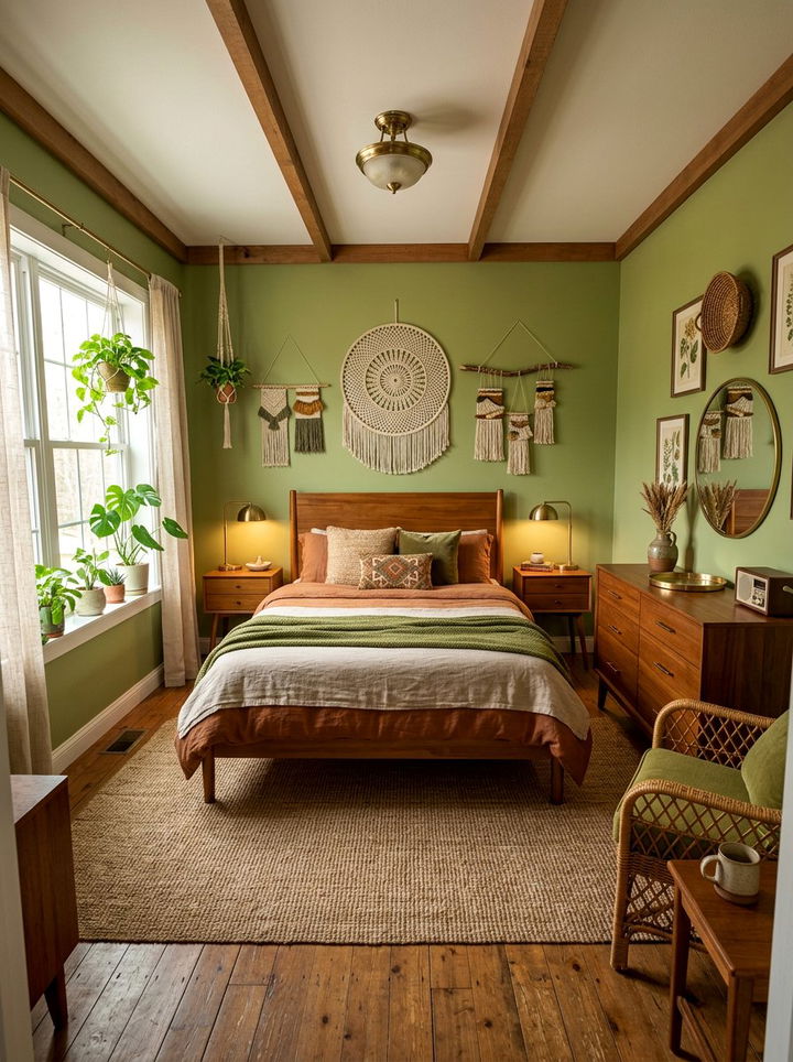 Avocado green retro rustic bedroom - 30 rustic green bedroom ideas