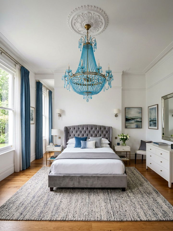Azure Blue Bedroom Chandelier - 30 blue bedroom decor ideas