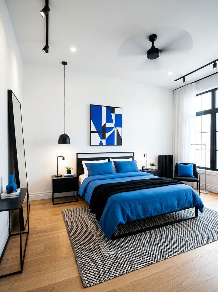 Azure Blue High Contrast Bedroom - 30 minimalist blue bedroom ideas