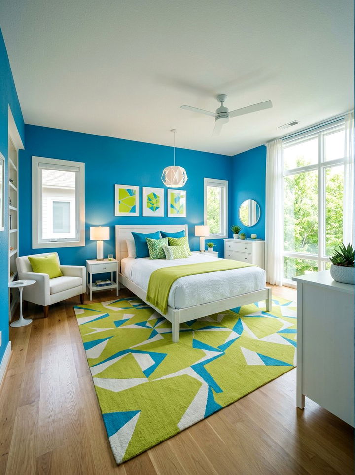 Azure blue and lime green bedroom - 30 blue and green bedroom ideas
