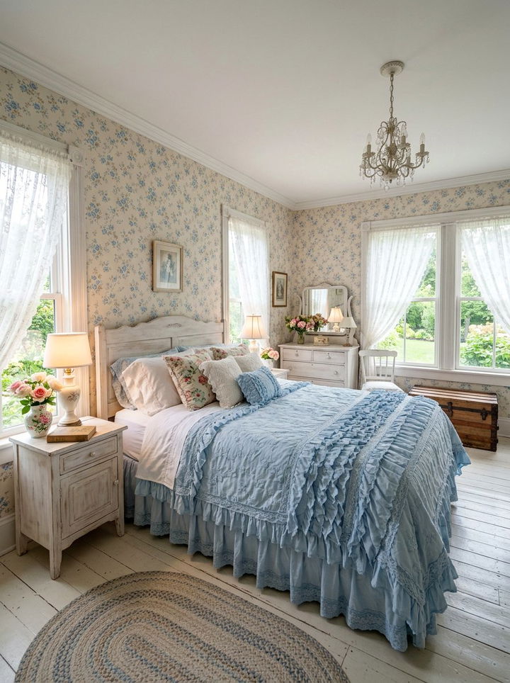 Baby Blue Ruffled Bedspread - 30 bedroom blue bedding ideas