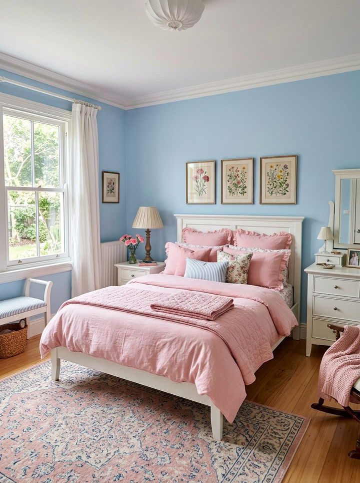 Baby blue and carnation pink bedroom - 30 pink and blue bedroom color combo
