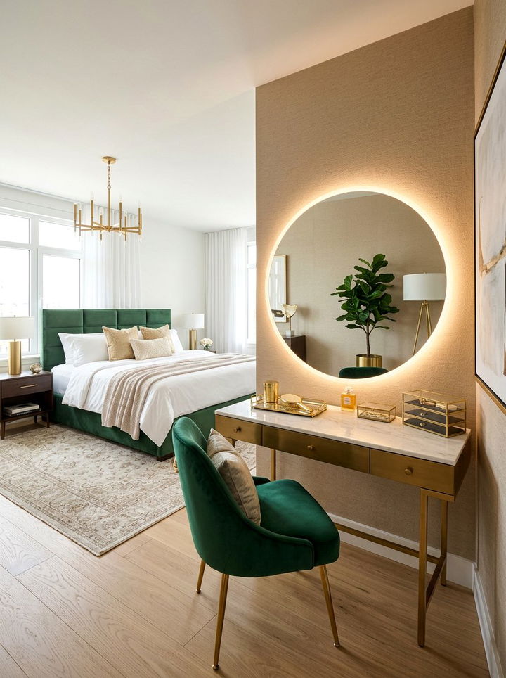 Backlit Wall Mirror - 30 bedroom ambient lighting ideas