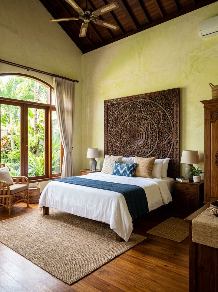 Balinese Carved Headboard - 30 Balinese bedroom ideas
