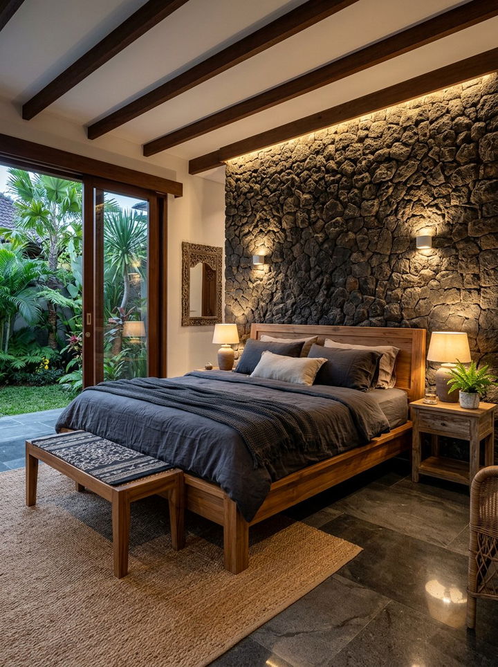 Balinese Stone Wall - 30 Balinese bedroom ideas
