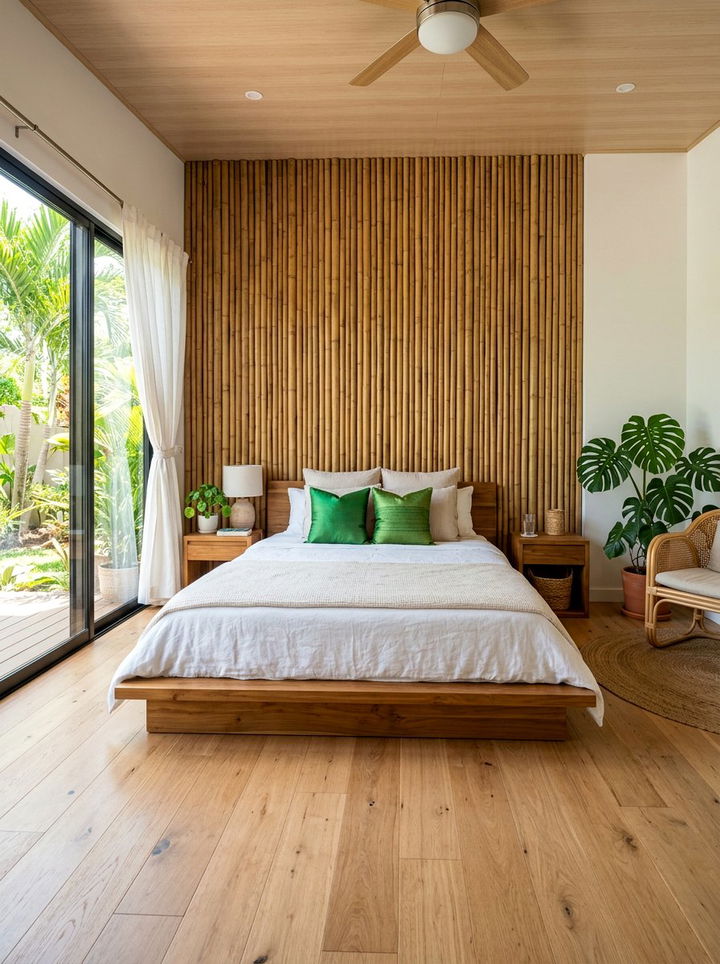 Bamboo Accent Wall - 30 Caribbean bedroom ideas