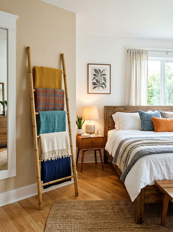 Bamboo Ladder Rack - 30 bamboo bedroom ideas