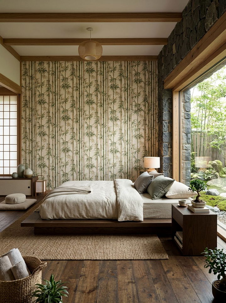 Bamboo Print Wallpaper - 30 bedroom botanical wallpapers