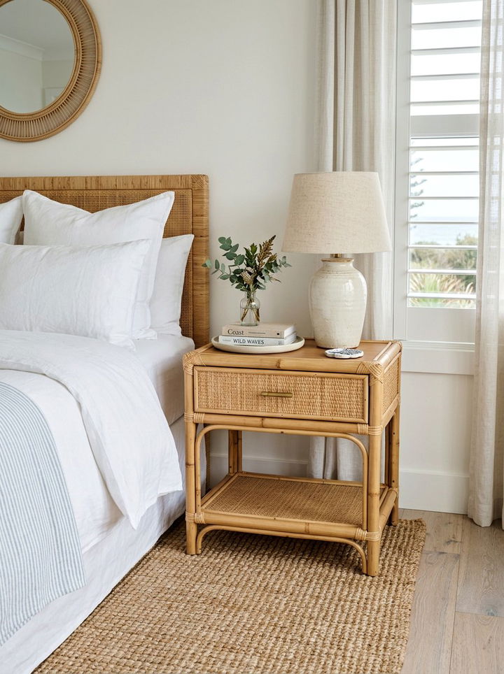 Bamboo Rattan Nightstand - 30 bedroom vintage nightstands