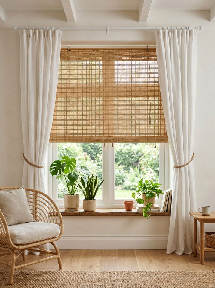 Bamboo window shade - 30 calming bedroom ideas