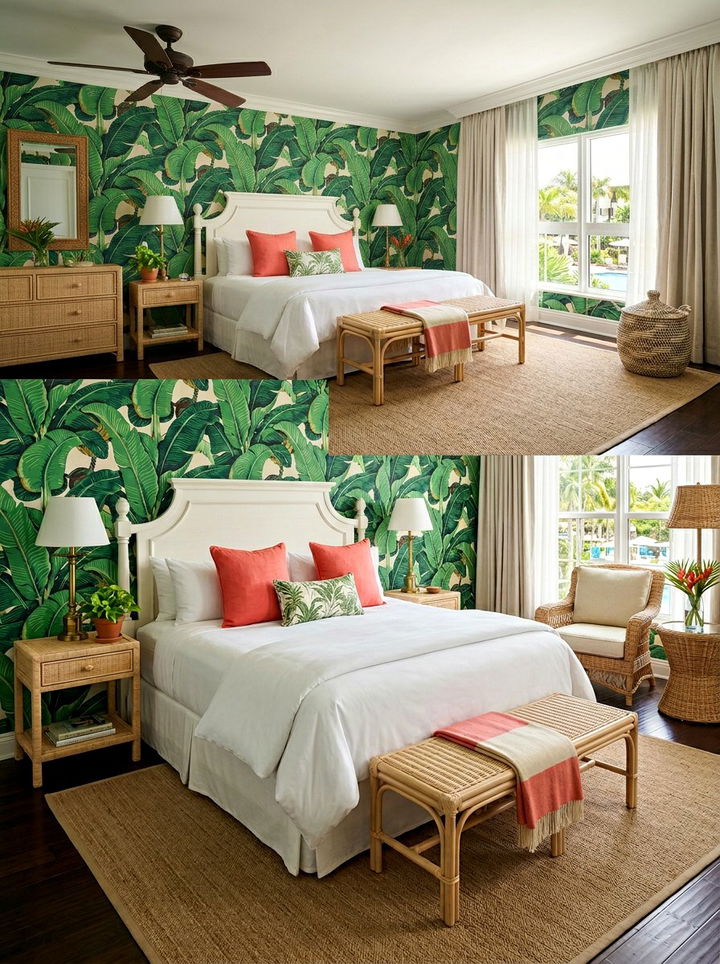 Banana Leaf Print Wallpaper - 30 bedroom tropical wallpapers