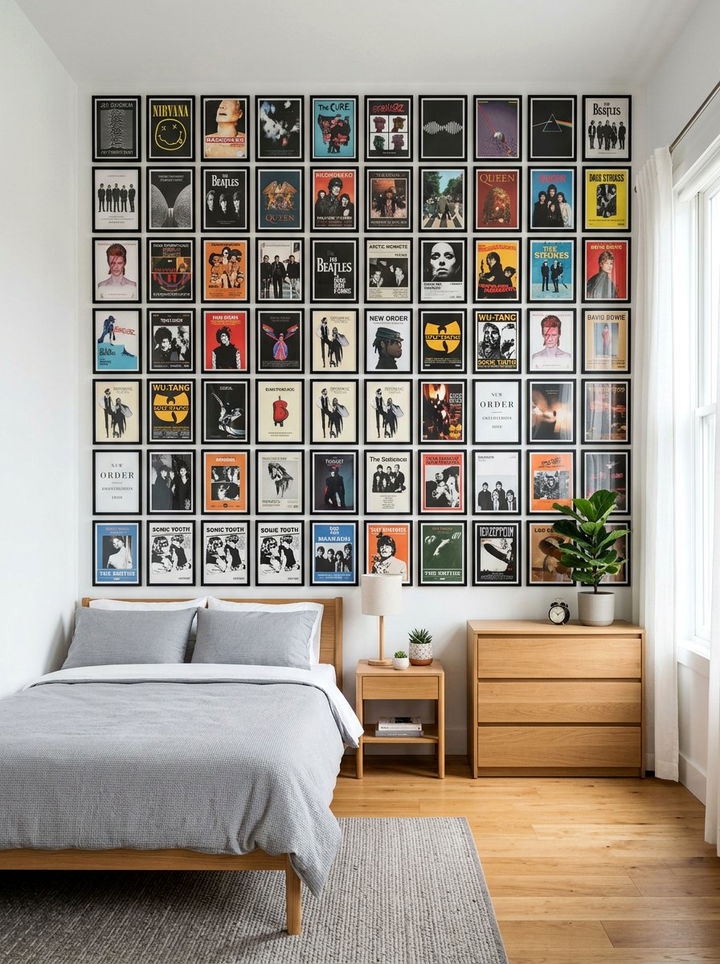 Band Poster Wall Bedroom - 30 rock and roll bedroom ideas