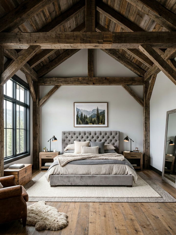 Barn Wood Ceiling Beams - 30 rustic gray bedroom ideas