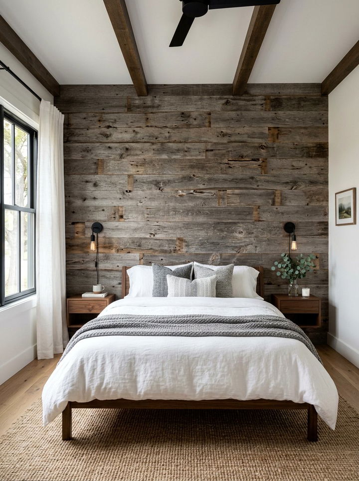 Barn wood accent wall - 30 upcycled bedroom ideas