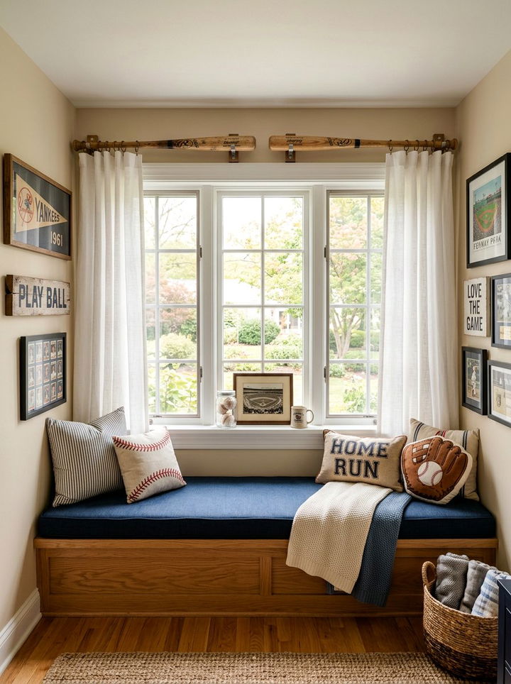 Baseball Bat Curtain Rods - 30 baseball bedroom ideas