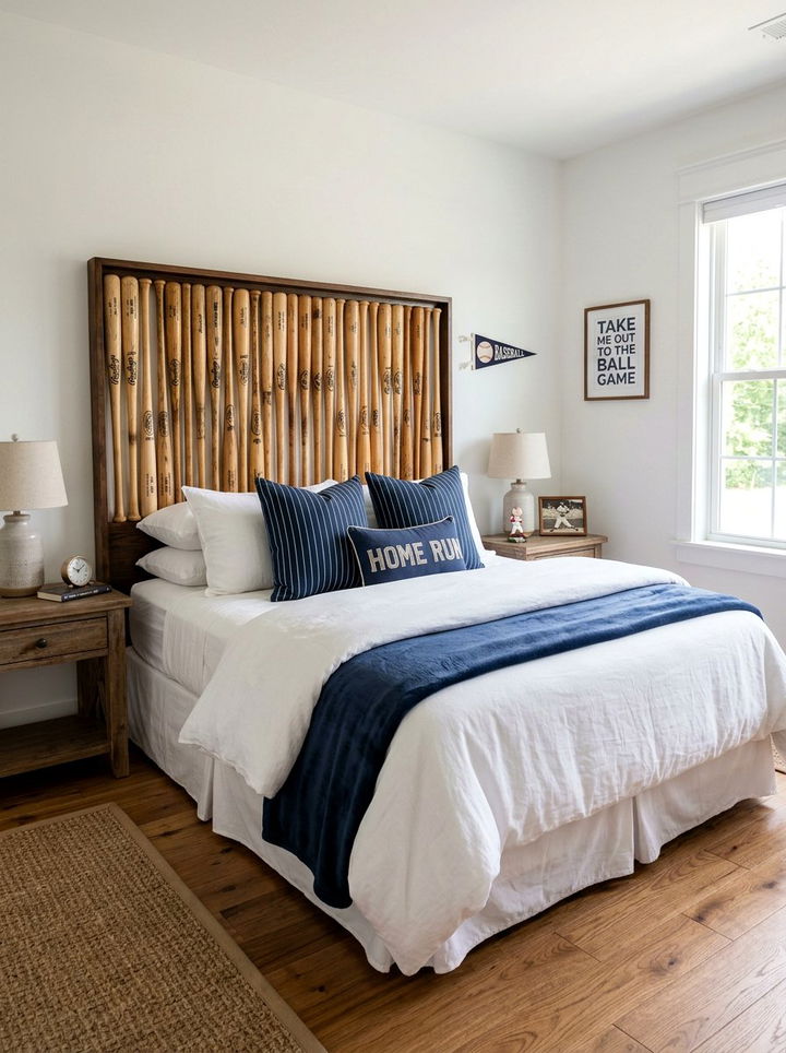 Baseball Bat Headboard - 30 baseball bedroom ideas