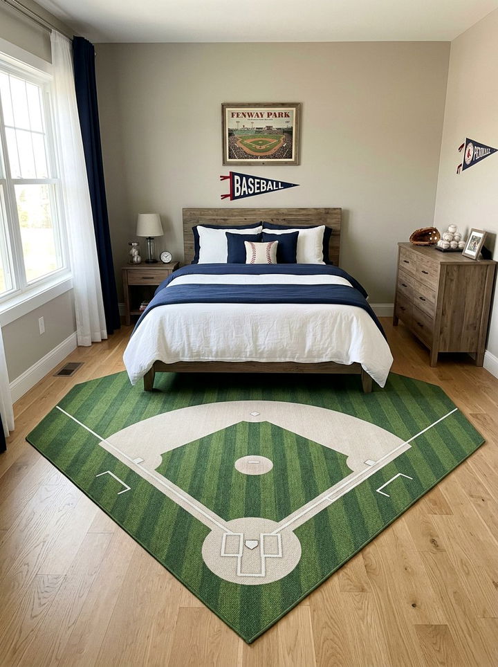 Baseball Diamond Rug - 30 baseball bedroom ideas