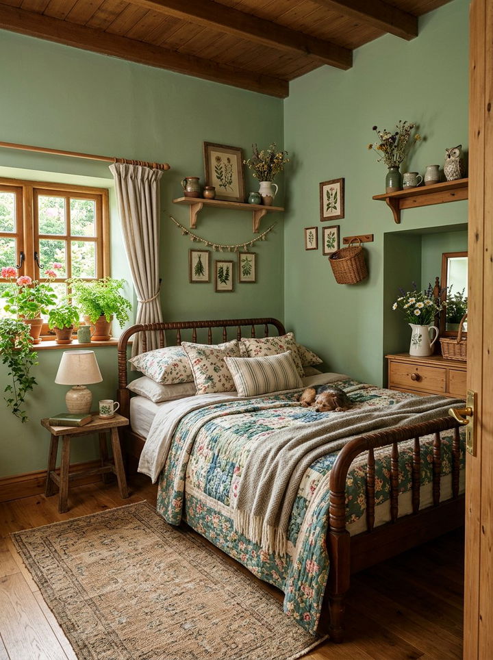 Basil Green Cottagecore Bedroom - 30 green bedroom decor ideas