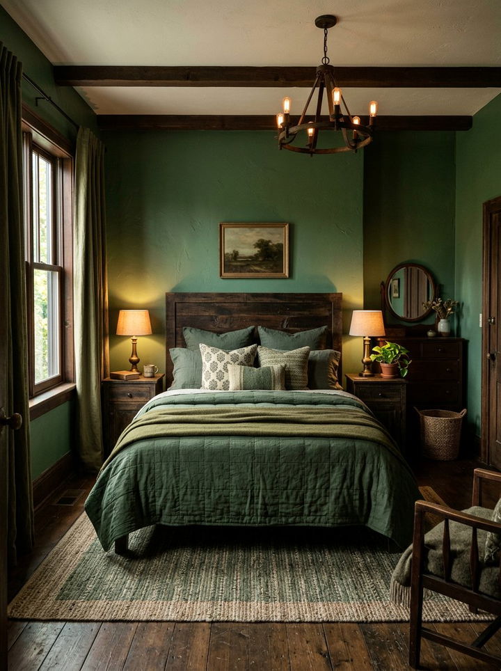 Basil green moody rustic bedroom - 30 rustic green bedroom ideas