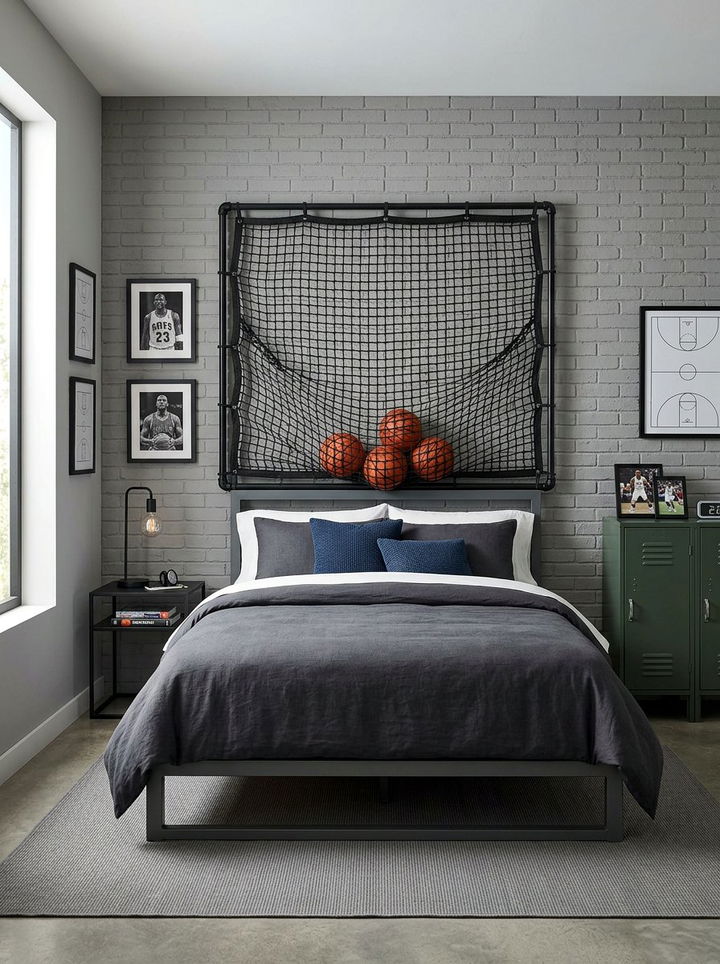 Basketball Rebounder Net Decor - 30 basketball bedroom ideas