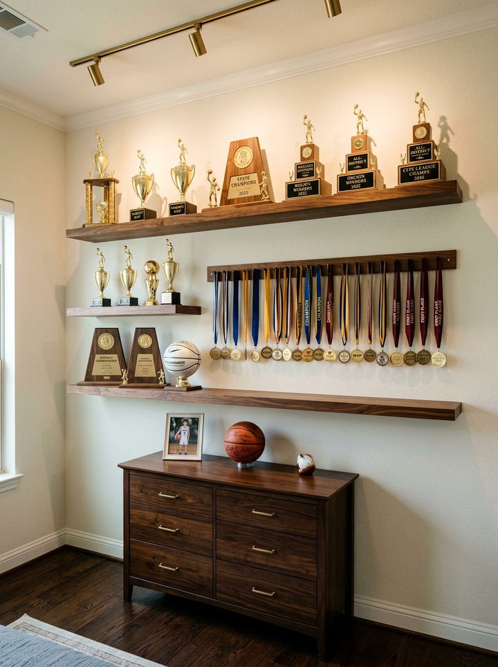 Basketball Trophy Shelf - 30 basketball bedroom ideas