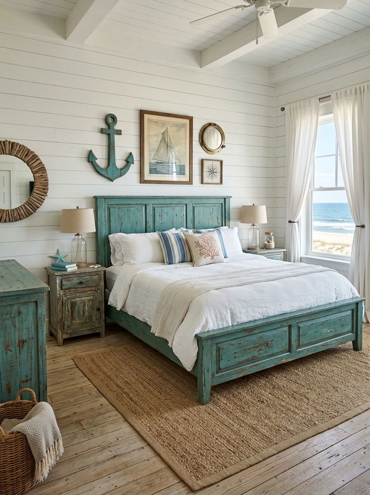 Beach house teal bedroom furniture - 30 coastal teal bedroom ideas