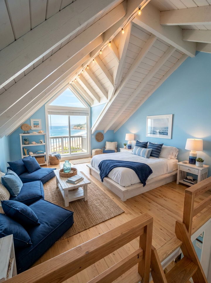 Beachy Blue Loft Bedroom - 30 coastal blue bedroom ideas