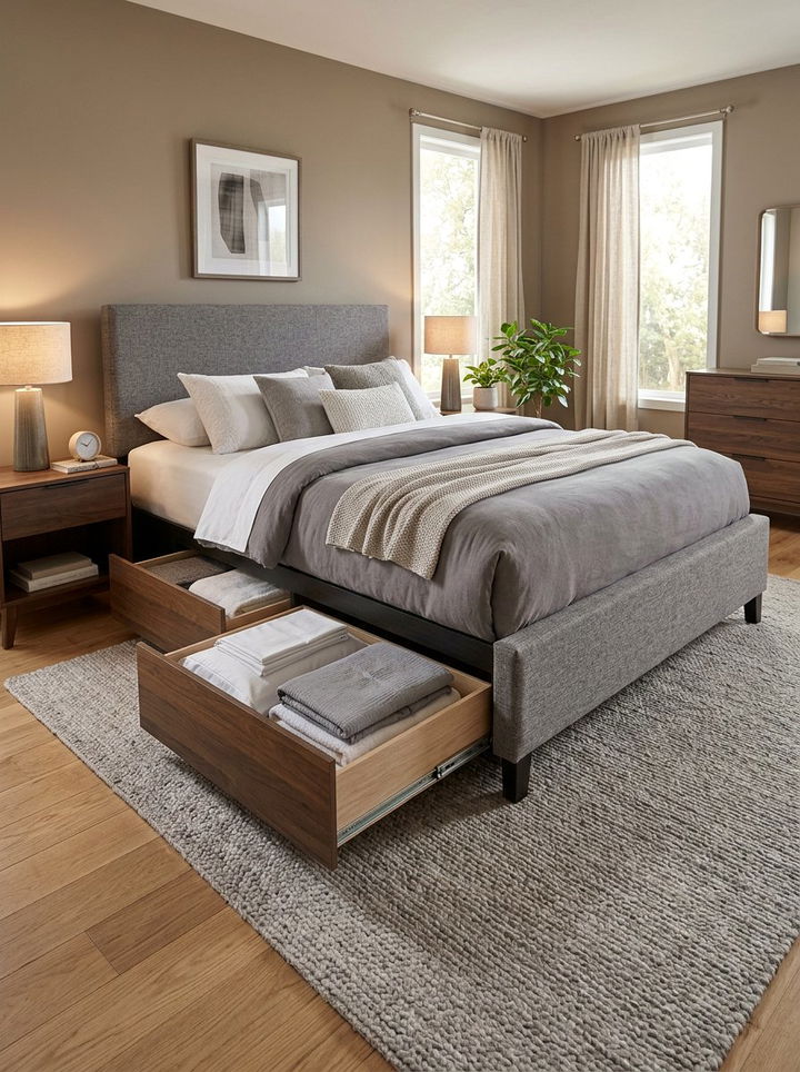 Bed Frame With Drawers - 30 bedroom storage tips