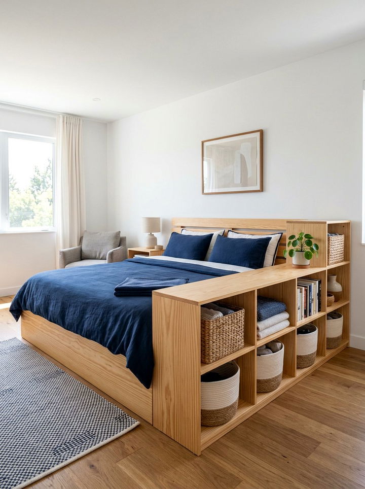 Bed Frame With Side Shelving - 30 bedroom storage solutions