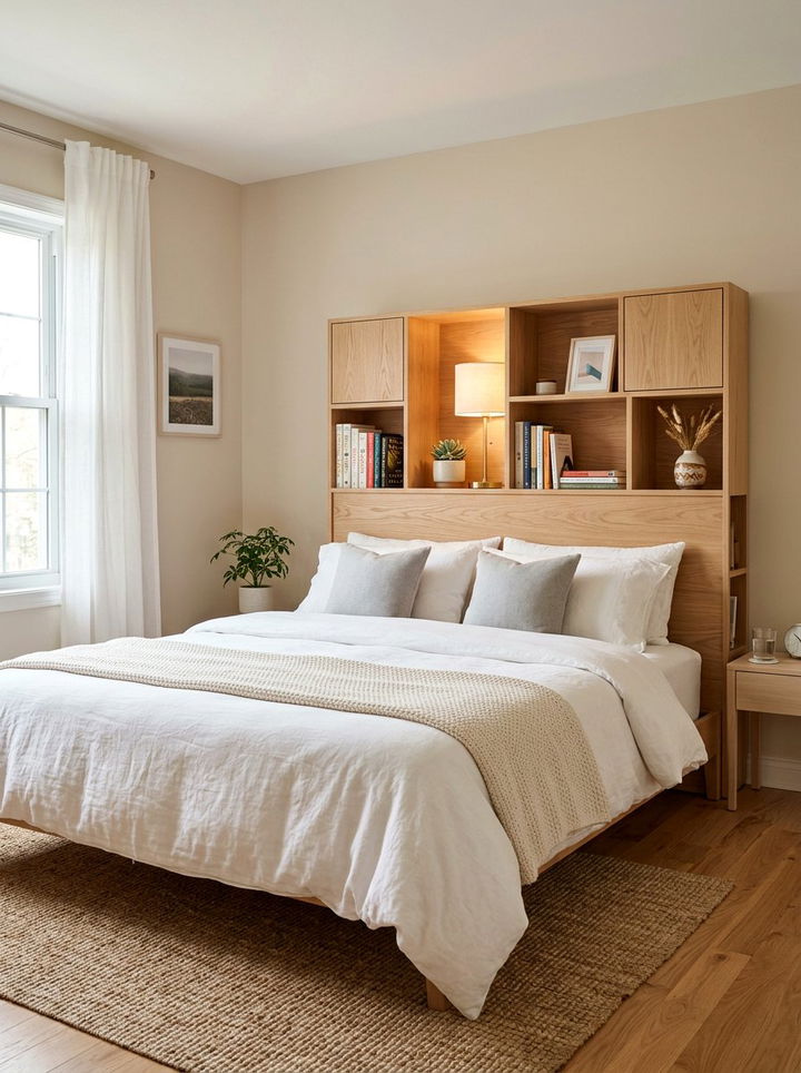 Bed Headboard Storage - 30 bedroom storage tips