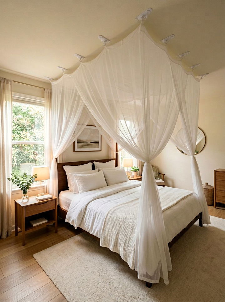 Bed canopy with command hooks - 30 removable bedroom ideas