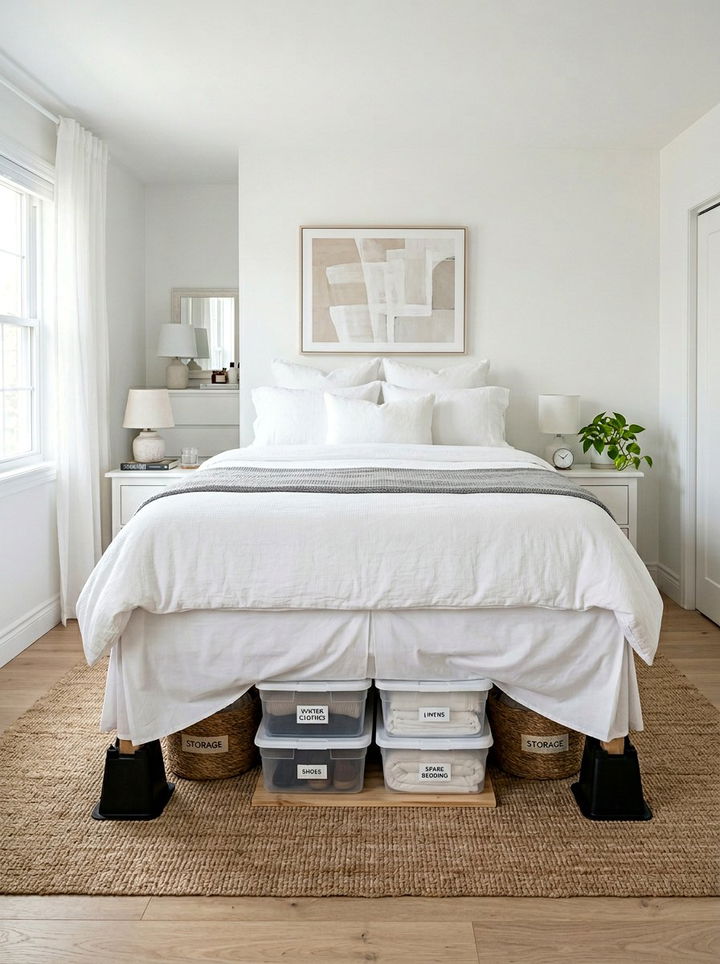 Bed riser storage - 30 temporary bedroom ideas