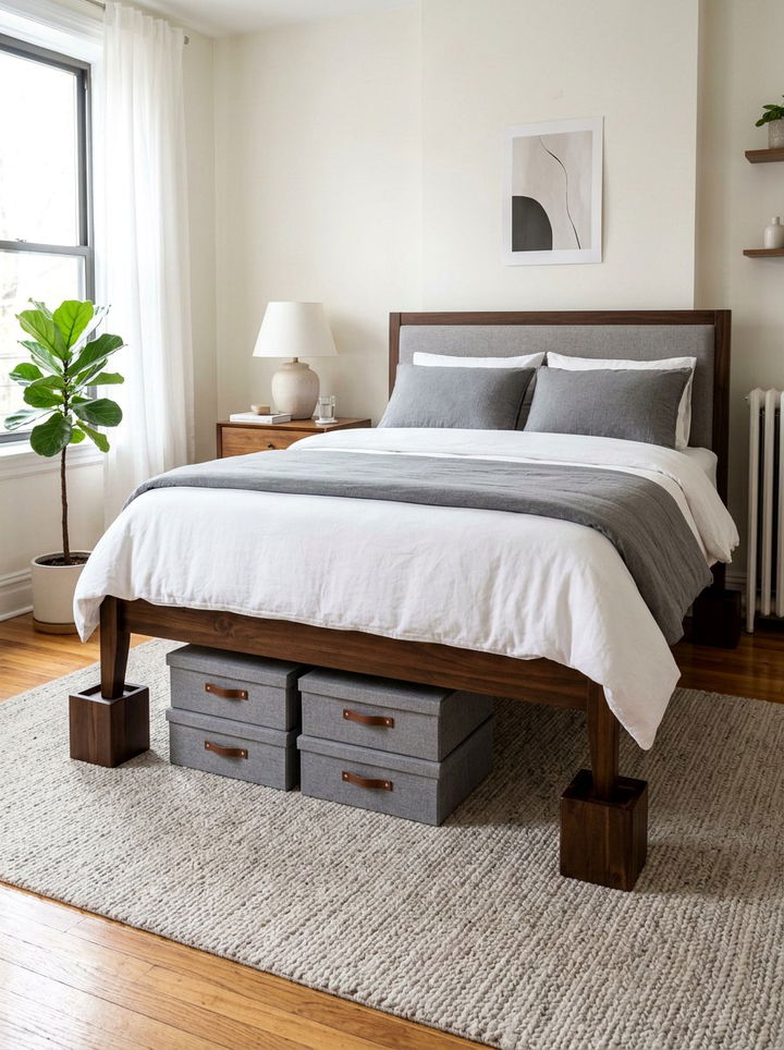 Bed riser with storage - 30 no drill bedroom ideas