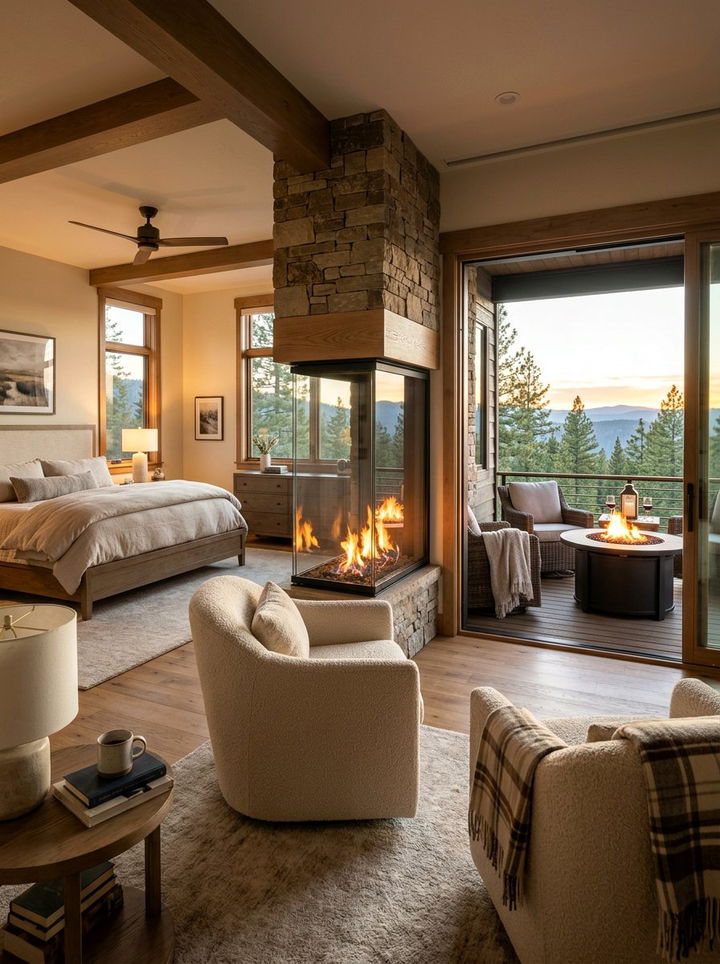 Bedroom Balcony With Fireplace - 30 bedroom with balcony ideas