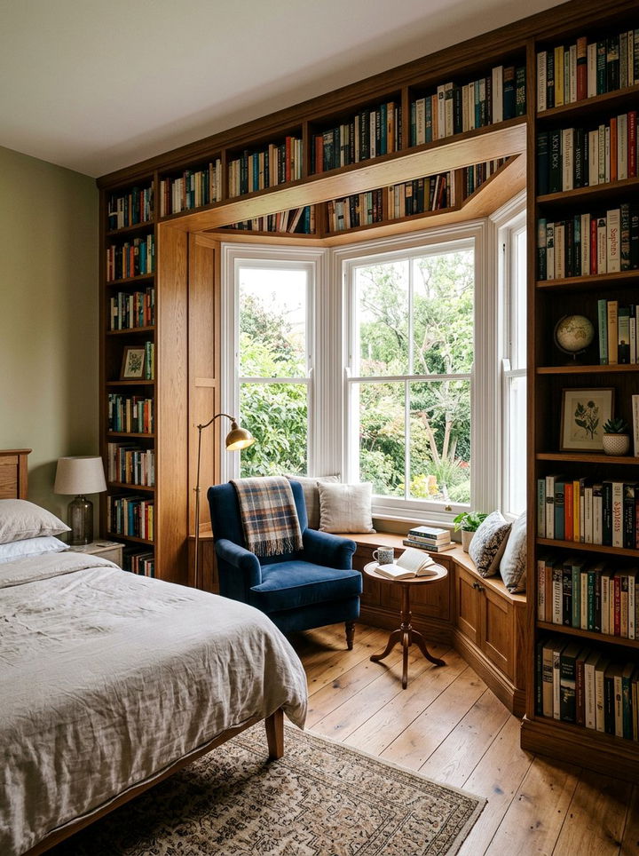 Bedroom Bay Window Bookshelf Integration - 30 bedroom bay window ideas