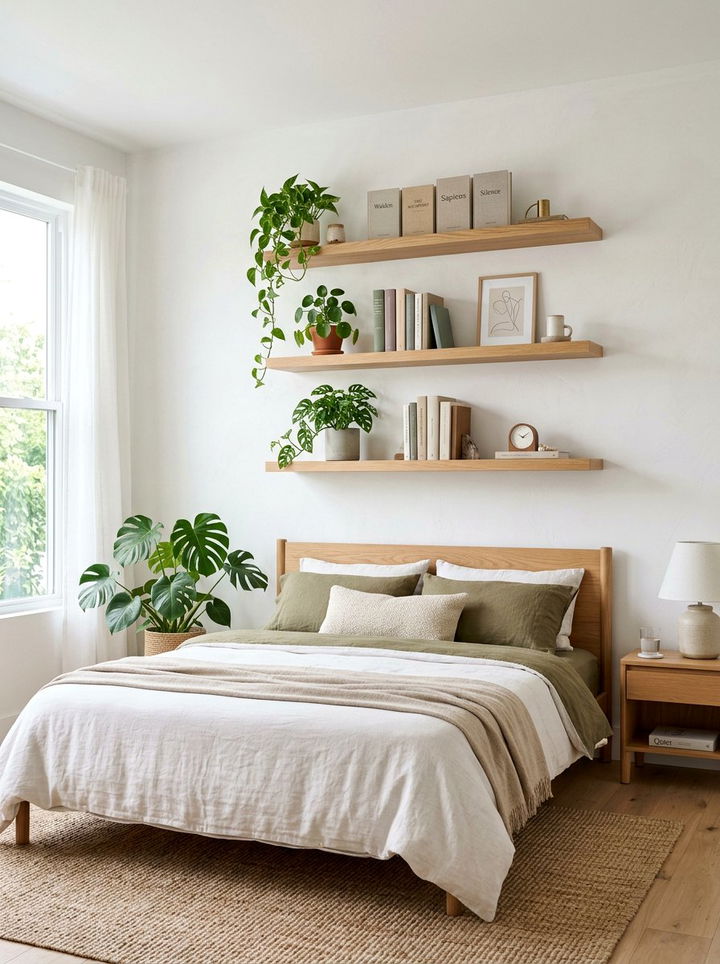 Bedroom Floating Wood Shelves - 30 DIY bedroom decor ideas