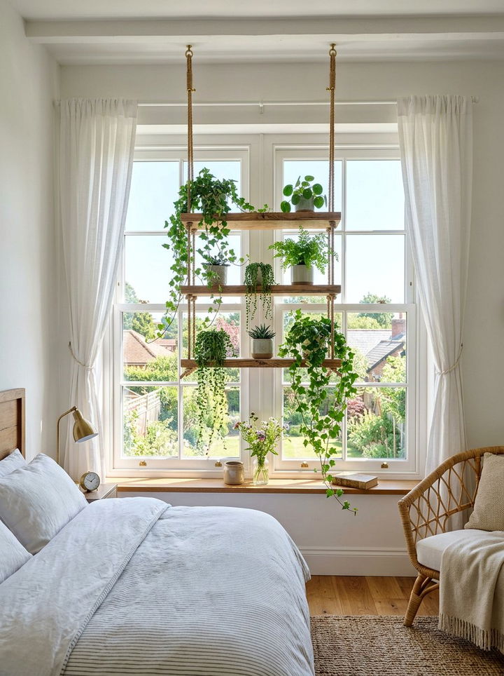 Bedroom Hanging Plant Shelf - 30 DIY bedroom decor ideas